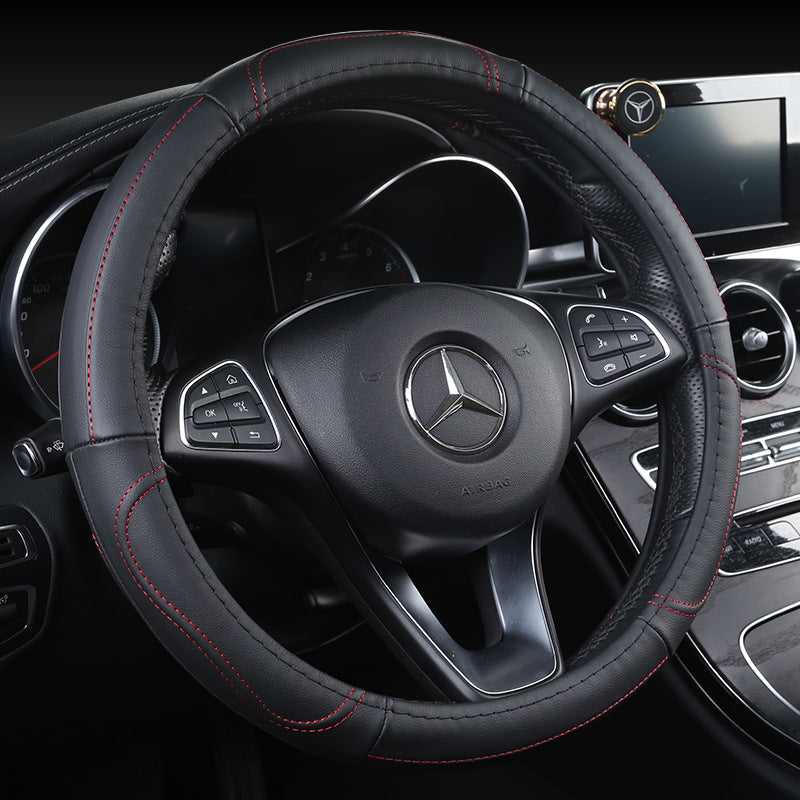 Premium Leather Steering Wheel Cover Black Red Pakistan
